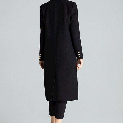 Navy Blue Chic: Elegant Double-Breasted Coat with Golden Accents - Très Elite