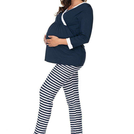 Navy Blue Maternity Pajama Set with Nursing Features for Ultimate Comfort - Très Elite