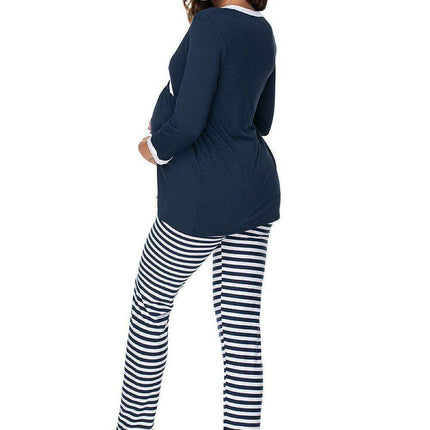 Navy Blue Maternity Pajama Set with Nursing Features for Ultimate Comfort - Très Elite