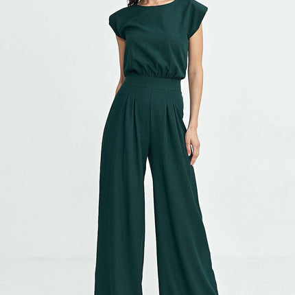 Navy Blue Palazzo Jumpsuit Regular Fit Boat Neckline - Très Elite