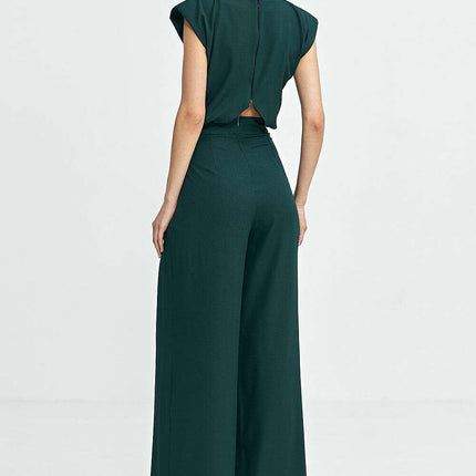 Navy Blue Palazzo Jumpsuit Regular Fit Boat Neckline - Très Elite
