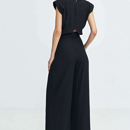 Navy Blue Palazzo Jumpsuit Regular Fit Boat Neckline - Très Elite
