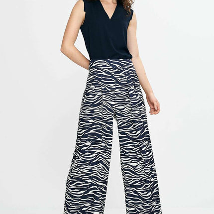 Navy Blue Palazzo Trousers With High Waist Pleats Elegant - Très Elite