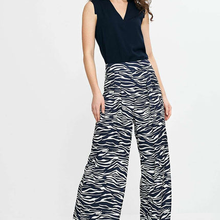 Navy Blue Palazzo Trousers With High Waist Pleats Elegant - Très Elite