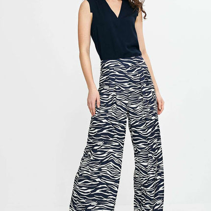 Navy Blue V Neck Sleeveless Blouse With Pleated Trim - Très Elite