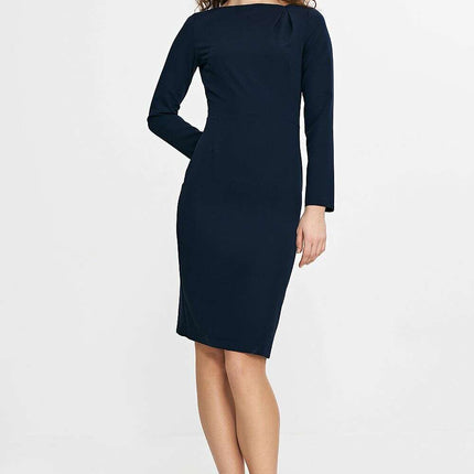 Navy Daydress 210072 With Boat Neck And Long Sleeves - Très Elite