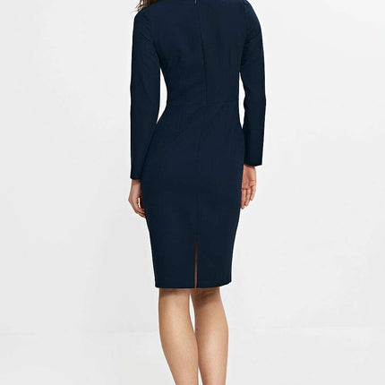Navy Daydress 210072 With Boat Neck And Long Sleeves - Très Elite