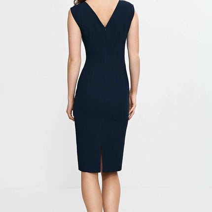 Navy Daydress With Fitted Silhouette Knee Length Back V Neck - Très Elite