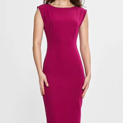 Navy Daydress With Fitted Silhouette Knee Length Back V Neck - Très Elite