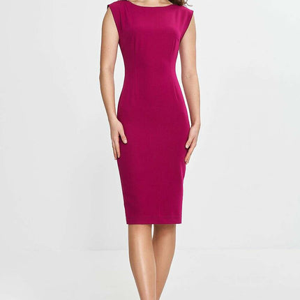 Navy Daydress With Fitted Silhouette Knee Length Back V Neck - Très Elite