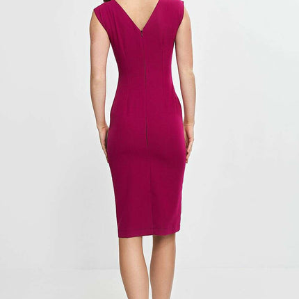 Navy Daydress With Fitted Silhouette Knee Length Back V Neck - Très Elite