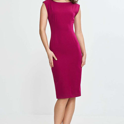 Navy Daydress With Fitted Silhouette Knee Length Back V Neck - Très Elite