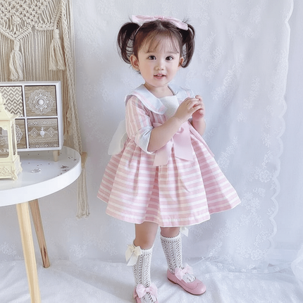 Navy Enchanted Birthday Dress for Girls - Spanish-Inspired Half-Sleeve Style - Très Elite