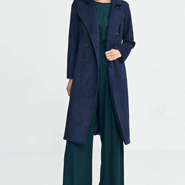 Navy Nubuck Coat 202465 Women Elegant Warm Classic..