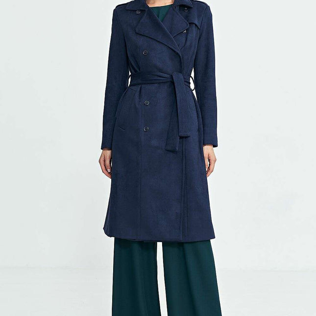 Navy Nubuck Coat 202465 Women Elegant Warm Classic..