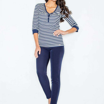 Navy Striped Elegance Long Sleeve Blouse - Très Elite