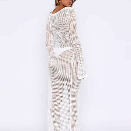 New Beach Sunscreen Dress Sexy Knitted Hollow Perspective Seaside Vacation Long Dress - Très Elite