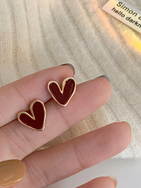New French drip glaze red love retro earrings- Très Elite- Très Elite
