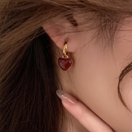 New French drip glaze red love retro earrings - Très Elite