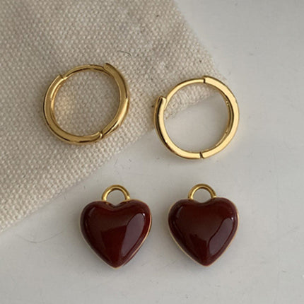 New French drip glaze red love retro earrings - Très Elite