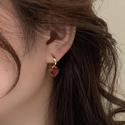 New French drip glaze red love retro earrings - Très Elite