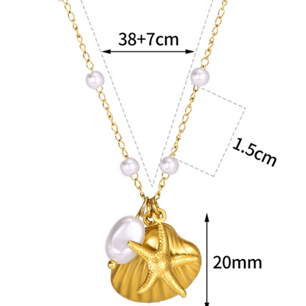 New Shell Starfish Scallop Pearl Necklace Jewelry - Très Elite