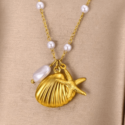 New Shell Starfish Scallop Pearl Necklace Jewelry - Très Elite