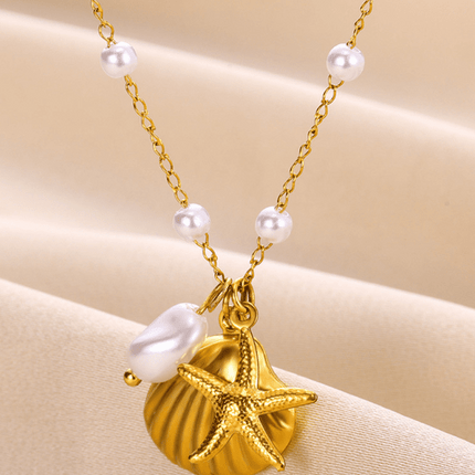 New Shell Starfish Scallop Pearl Necklace Jewelry