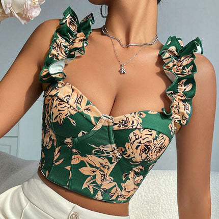 New V-neck sexy print with breast pads, fishbone slimming and beautiful back strap top - Très Elite
