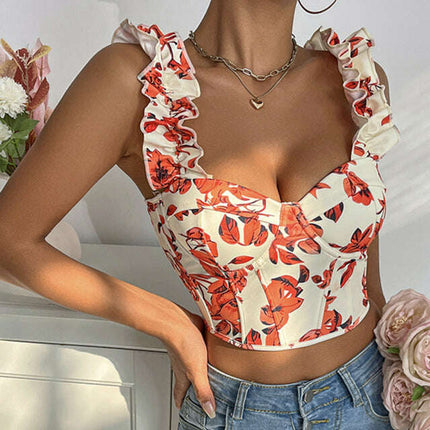 New V-neck sexy print with breast pads, fishbone slimming and beautiful back strap top - Très Elite