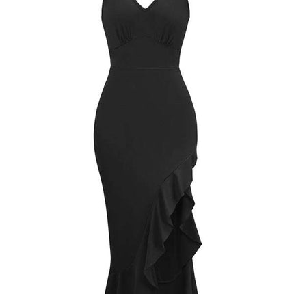 New V-neck sleeveless ruffled hem dress - Très Elite
