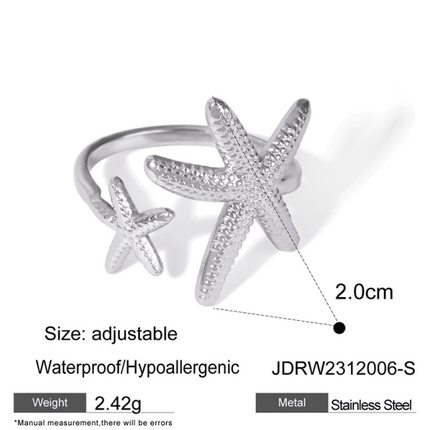 New beach style ocean element shell starfish ring - Très Elite