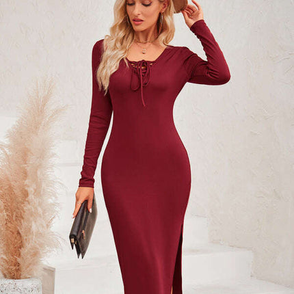 New casual women's fashion solid color collar tie sexy knitted dress - Très Elite