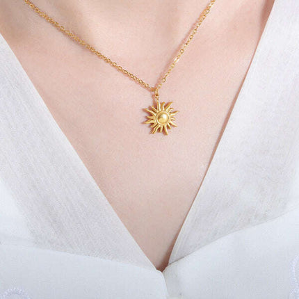 New clavicle chain fashionable simple small sun pendant titanium steel necklace - Très Elite