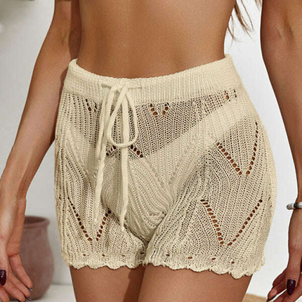 New crocheted hollow beach pants drawstring shorts - Très Elite