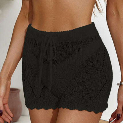 New crocheted hollow beach pants drawstring shorts - Très Elite
