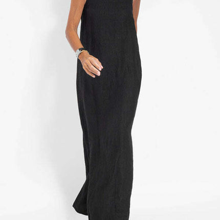 New fashionable casual cotton and linen slit suspender dress - Très Elite