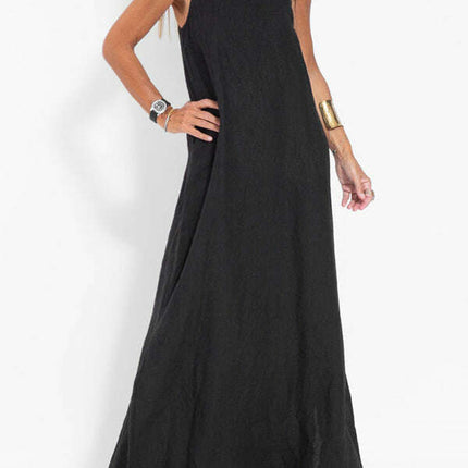 New fashionable casual cotton and linen slit suspender dress - Très Elite