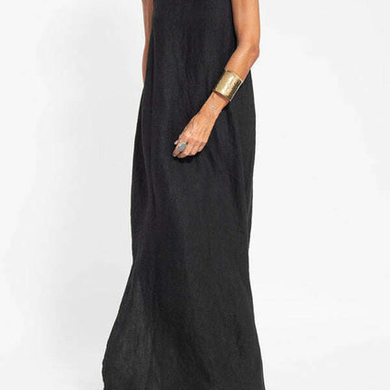 New fashionable casual cotton and linen slit suspender dress - Très Elite