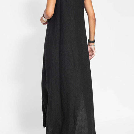New fashionable casual cotton and linen slit suspender dress - Très Elite