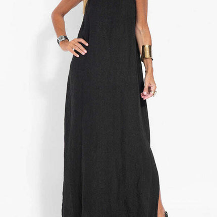New fashionable casual cotton and linen slit suspender dress - Très Elite