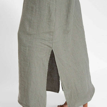 New fashionable casual cotton and linen slit suspender dress - Très Elite