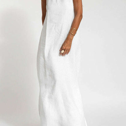 New fashionable casual cotton and linen slit suspender dress - Très Elite