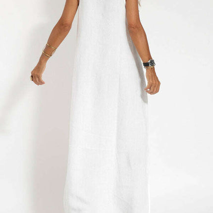 New fashionable casual cotton and linen slit suspender dress - Très Elite