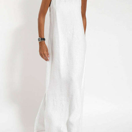 New fashionable casual cotton and linen slit suspender dress - Très Elite