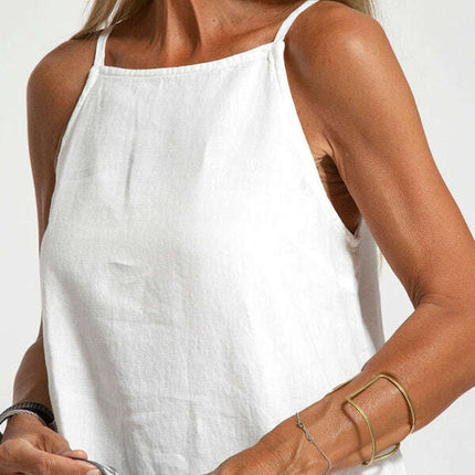 New fashionable casual cotton and linen slit suspender dress - Très Elite