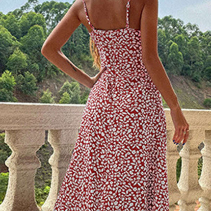 New floral suspender dress slim fit slit print dress - Très Elite