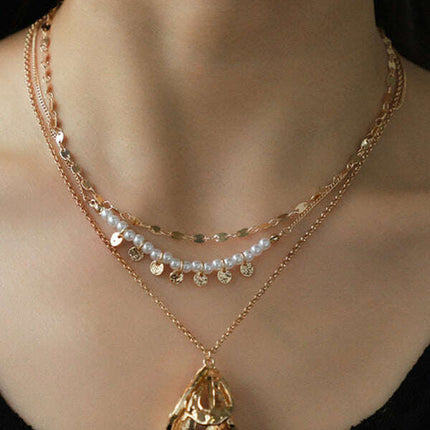 New geometric metal flower stacking necklace