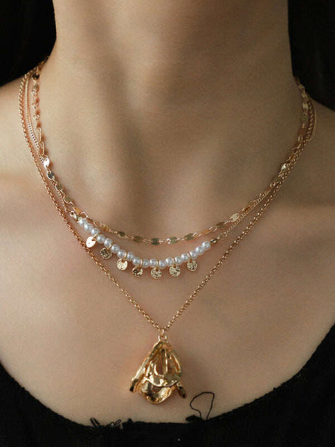 New geometric metal flower stacking necklace