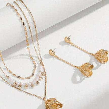 New geometric metal flower stacking necklace - Très Elite